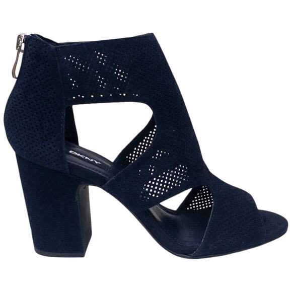 DKNY Helli Women's Open Toe Suede Bootie Sandals Navy Blue Size 8 - Picture 4 of 8